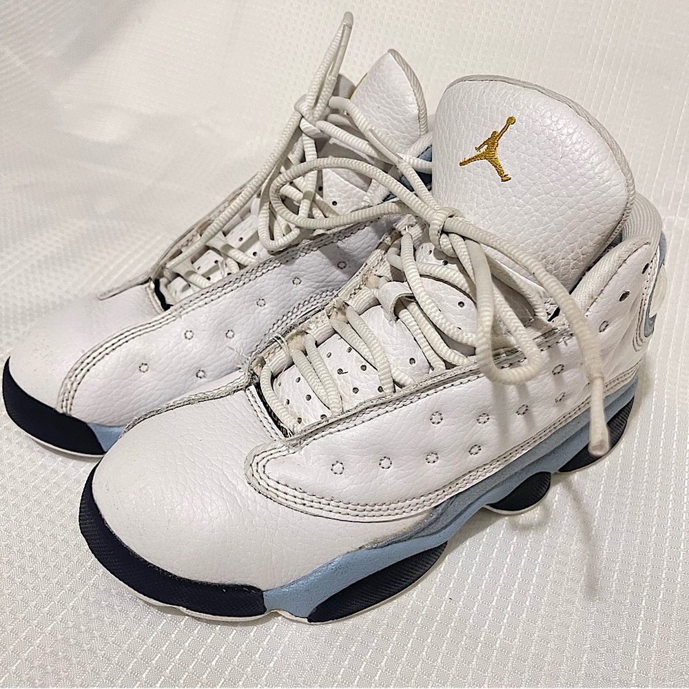 White and Blue Jordan 13 Kids Sneakers
